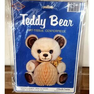 Vintage NOS 1986 Honeycomb Teddy Bear Centerpiece Beistle Tissue 10" USA